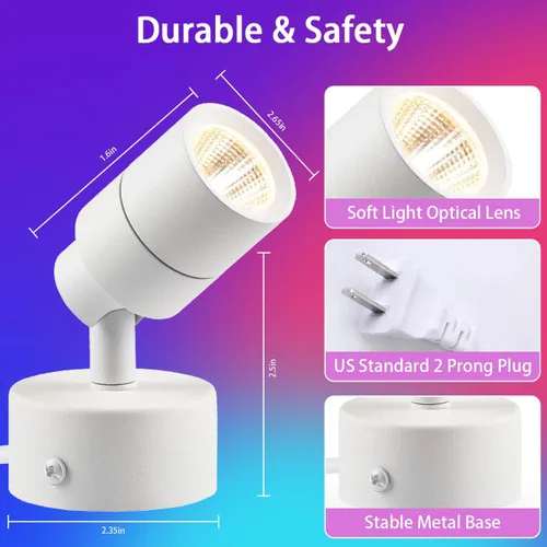 Vista 6 de Foco LED multiusos moderno para escritorio o montaje en pared, luz LED portátil con interruptor de encendido/apagado, bombilla GU10 cable blanco