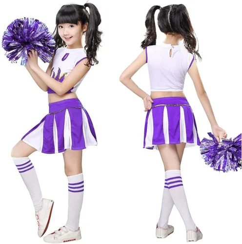 Vista 4 de LOLANTA Disfraz de animadora para niñas, conjunto de falda plisada con pompón