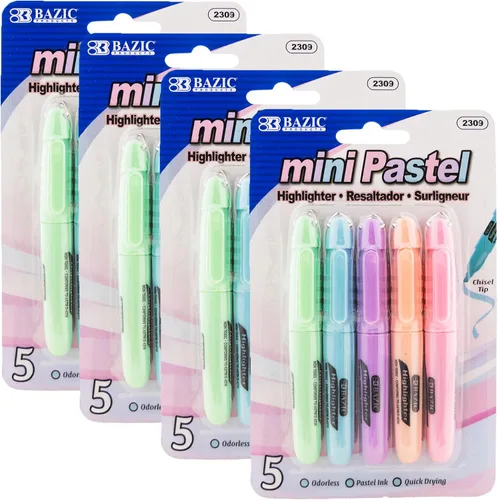 Vista 11 de BAZIC PRODUCTS Mini resaltadores, fluorescentes, punta de cincel, clip de tapa, 5 unidades Colores Asst