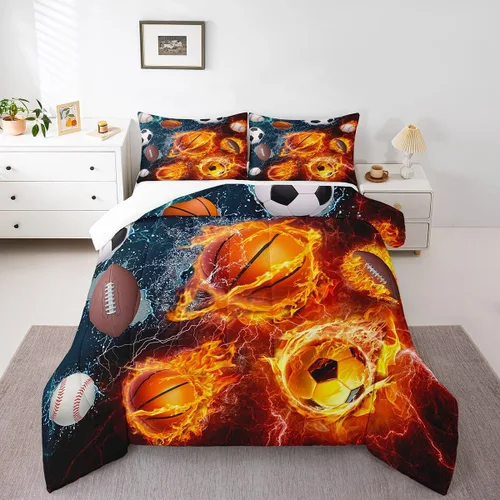 Vista 17 de Feelyou Juego de edredón de baloncesto para niñas y niños, juego de ropa de cama con juegos de pelota, decoración de habitación, regalo para amantes