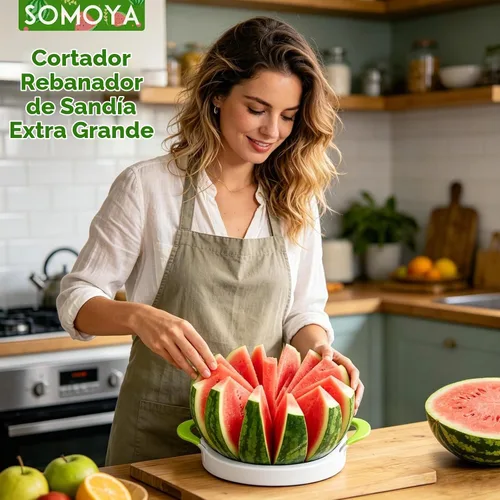 Vista 3 de SOMOYA - Cortador de sandía de acero inoxidable extra grande para cocina casera