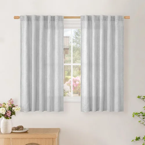 Vista 90 de BGment Cortinas cortas de lino marfil de 36 pulgadas de largo para ventanas de cocina, pequeñas cortinas texturizadas rústicas para café sobre