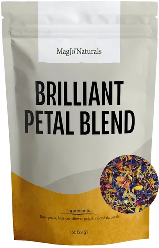 Vista 2 de MagJo Naturals Mezcla Brillante de Pétalos de Flores - Mezcla comestible de pétalos de caléndula, aciano azul y rosa, todos naturales, de grado
