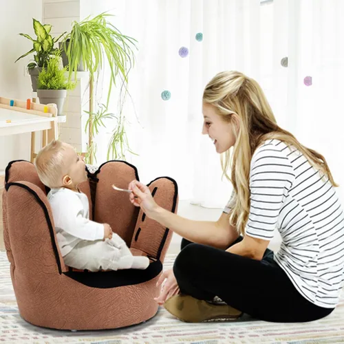 Vista 2 de Costzon Sofá para niños con estructura de madera maciza y diseño de guante de béisbol, sillón para niños para sala de juegos, guardería, jardín