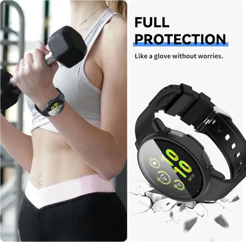 Vista 4 de Protector de pantalla diseñado para Garmin Vivoactive 5 con película de vidrio templado, carcasa de policarbonato duro, cubierta completa, Negro