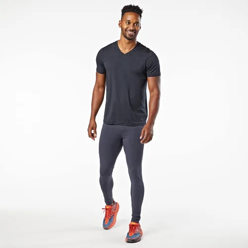 Vista 5 de KORSA - Cuello en V 2.0 para hombre, ligero, absorbe la humedad, capa base, para correr, Gris jaspeado