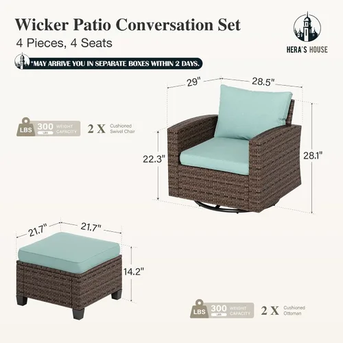 Vista 117 de HERA'S HOUSE - Juego de muebles para patio con mesa para fogata, muebles de mimbre para exteriores, sofá de conversación con asientos profundos