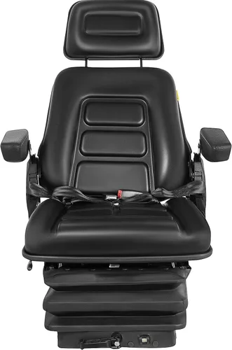Vista 8 de VEVOR Asiento de suspensión con respaldo ajustable, reposacabezas y reposabrazos, asiento de carretilla elevadora con rieles deslizantes, plegable