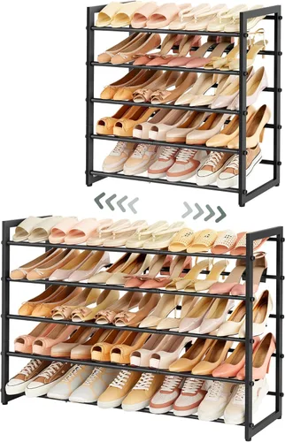 Vista 16 de FAVOOSTY Zapatero Expandible de 2 Niveles, Estante Ajustable para Zapatos Organizador de Almacenamiento que Ahorra Espacio de Metal Independiente