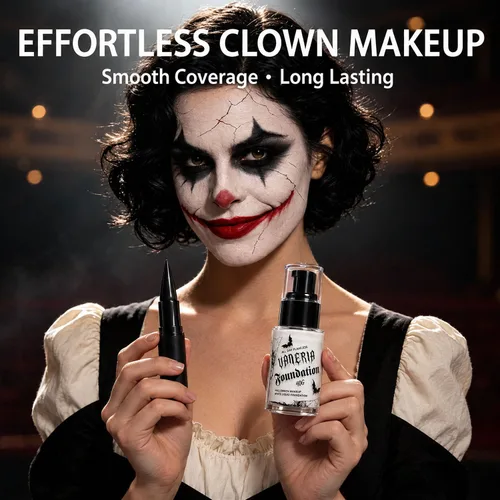 Vista 4 de Base blanca de Halloween y lápiz labial negro, maquillaje gótico