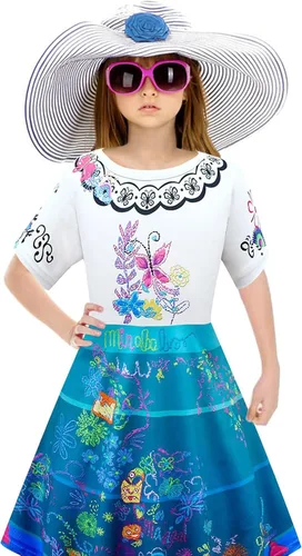 Vista 2 de Vestido Mirabel para niños disfraz de cosplay para niñas vestido de Mirabel Madrigal falda de princesa vestido de verano para fiesta de cumpleaños