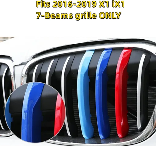 Vista 4 de Insertos de parrilla automotriz para BMW X1 F48 2016-2019 7 vigas, accesorios de parrilla delantera