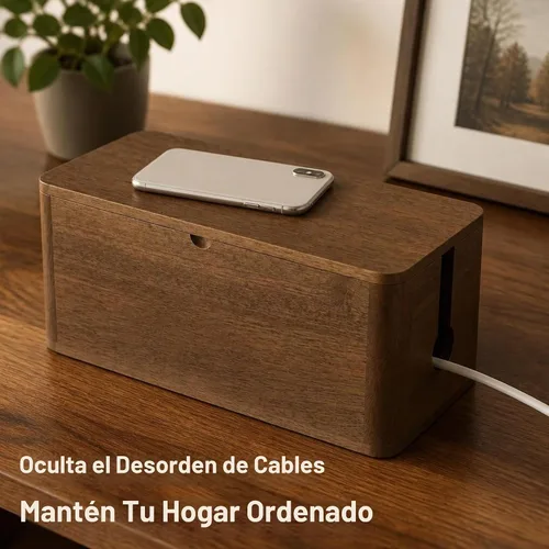 Vista 5 de ZhiYo Caja de gestión de cables de madera, caja organizadora de cables Marrón
