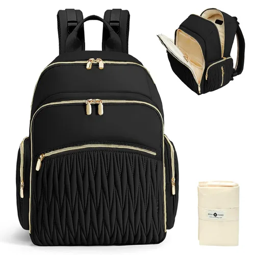 Vista 8 de miss fong Mochila para pañales – Bolsa de pañales para bebé con cambiador de pañales, mochila acolchada para pañales de viaje con 16 bolsillos Negro