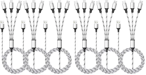 Vista 10 de Cable de carga múltiple, paquete de 3 cables de carga múltiple de nailon trenzado múltiple USB universal 3 en 1 adaptador de cable de carga