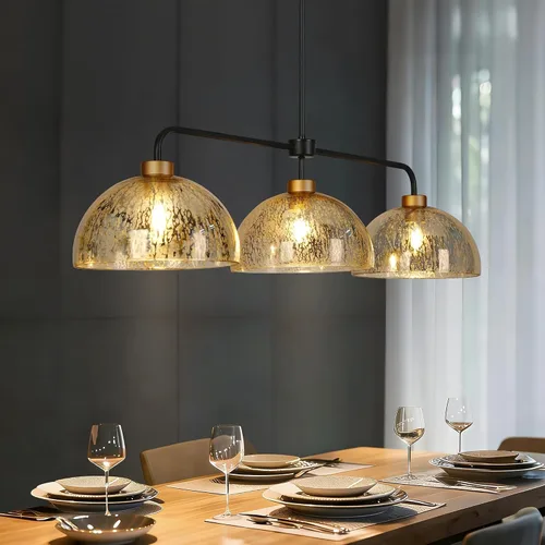 Vista 11 de KSANA Lámpara de comedor, candelabro moderno de metal negro dorado para isla de cocina con pantallas de vidrio mercurio, 27.5