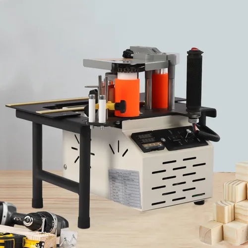 Vista 2 de Máquina de bandas de borde de trabajo de madera, banda de borde portátil, encoladora de cantos de temperatura ajustable con tanque de fusión