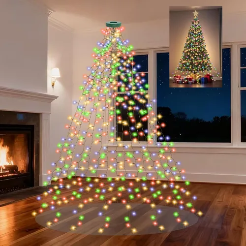 Vista 8 de Guirnalda de luces para árbol de Navidad, 400 LED, 16 líneas, luces de Navidad para árbol, 8 modos y temporizador, tira de luces para interiores