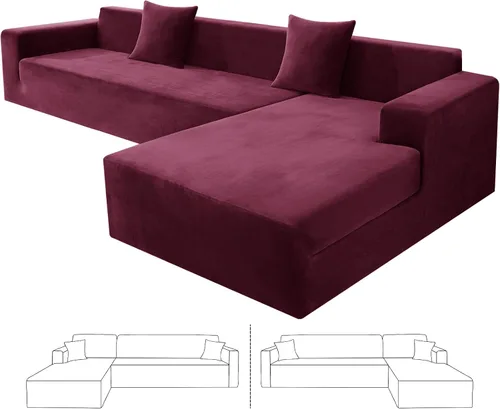 Vista 23 de ZNSAYOTX Fundas para sofá modular de terciopelo suave, fundas de felpa de lujo con parte inferior elástica para sofá modular en forma de L, 2