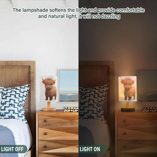 Vista 4 de Bedside Table Lamp Cute Highland Cow Animal Nightstand Lamp with Wood Desk Lamps for Bedroom Living Room Nursery Office Home Decor