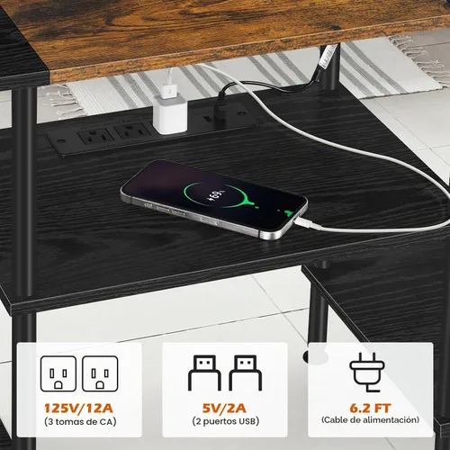 Vista 3 de Soporte de TV LED para dormitorio, soporte de TV negro de 50 pulgadas con toma de corriente, centro de entretenimiento pequeño de 3 niveles