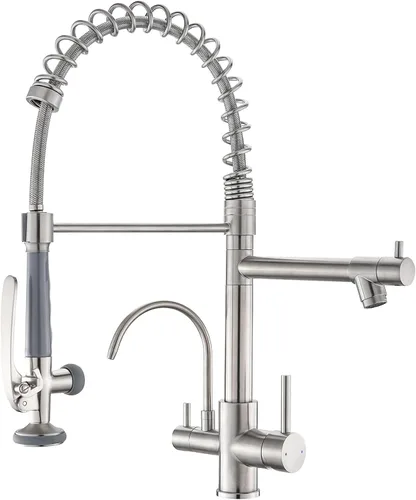 Vista 13 de Fapully - Grifo de fregadero de cocina comercial extraíble con espray níquel cepillado