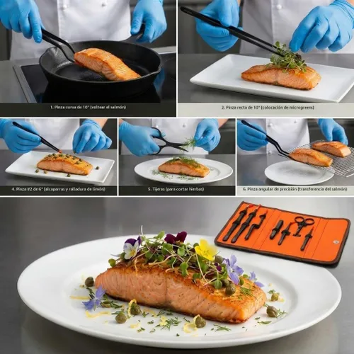 Vista 3 de Manjushri Pinzas para chef profesional, tijeras, alicates para hueso, juego de hornear (negro)