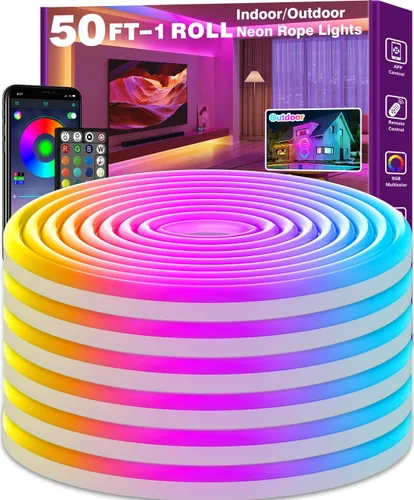 Vista 8 de SINLEY Cuerda de luces LED de neón, control con aplicación/control remoto, luces LED flexibles, múltiples modos, luces de neón RGB para exteriores