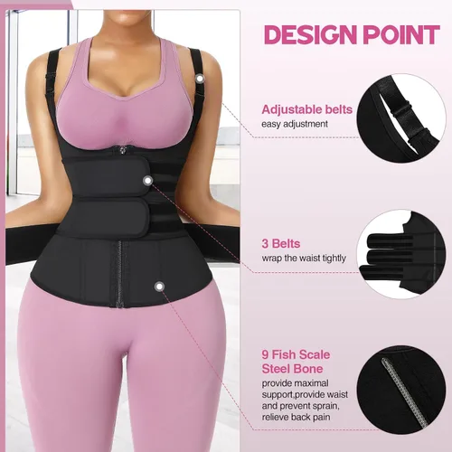Vista 4 de FeelinGirl Waist Trainer for Women Latex Corset Cincher Vest Sport Workout Girdle Hourglass Body Shaper with Steel Bones