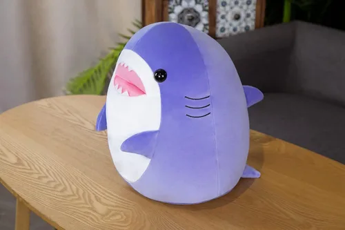 Vista 6 de Almohada suave de peluche de tiburón morado de 12.9 pulgadas, lindo peluche de tiburón para niños