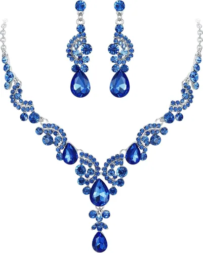 Vista 8 de Ever Faith - Conjunto de collar y aretes de lágrima con cristales de diamantes de imitación para novia, ondas florales