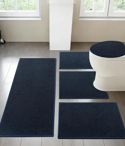 Vista 32 de YIHOUSE Juego de 2 tapetes de baño ultrafinos de secado rápido, tapete de baño absorbente para baño, antideslizante, lavable a máquina (beige)