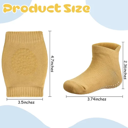 Vista 2 de Geyoga 12 pares de rodilleras antideslizantes para bebés y calcetines antideslizantes para bebés y niños pequeños protectores de rodilla