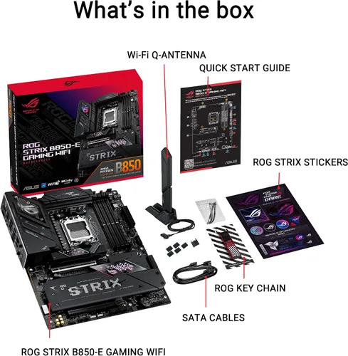 Vista 6 de ASUS ROG Strix B850-E Gaming WiFi AMD AM5 B850 ATX Placa base 16+2+2 etapas, OC dinámico, Core Flex, DDR5 con AEMP, WiFi 7, 5X M.2, 5G LAN, PCIe®
