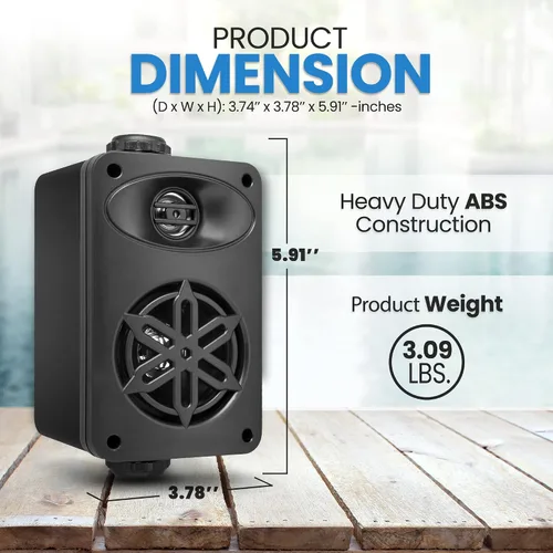 Vista 4 de PYLE Altavoces al Aire Libre - Altavoces Impermeables de Grado Marino, Montaje Universal, Construcción de ABS Resistente - Uso en Barco, Patio, Negro
