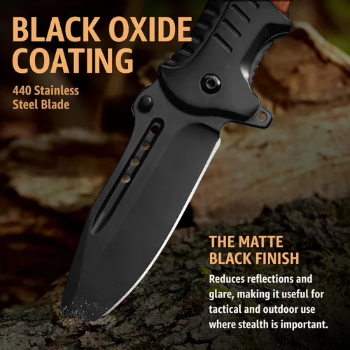 Vista 5 de Cuchillo de bolsillo para hombres con mango de madera, rompedor de vidrio y clip de bolsillo, hoja afilada de 3.66 pulgadas, cuchillos plegables