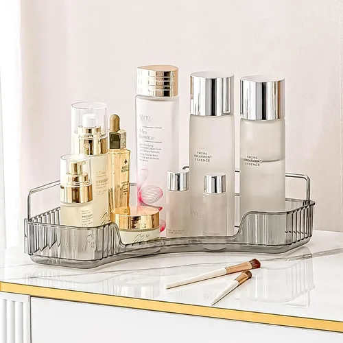 Vista 7 de INVSSENE Organizador esquinero para encimera de baño, bandejas organizadoras de tocador para mostrador, organizadores de maquillaje, bandeja de Azul