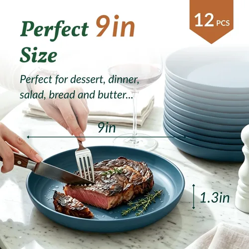 Vista 2 de Homienly Party Plates 12 PCS Wheat Straw Deep Plates 9 Inch Plastic Plates Alternative for Salad,Pizza,Hamburger,Unbreakable Kitchen Plates for