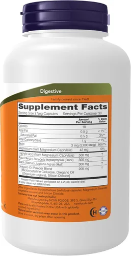 Vista 2 de NOW Suplementos, Candida Support con Pau D'Arco, aceite de orégano, nogal negro y ácido caprílico, 180 cápsulas vegetales