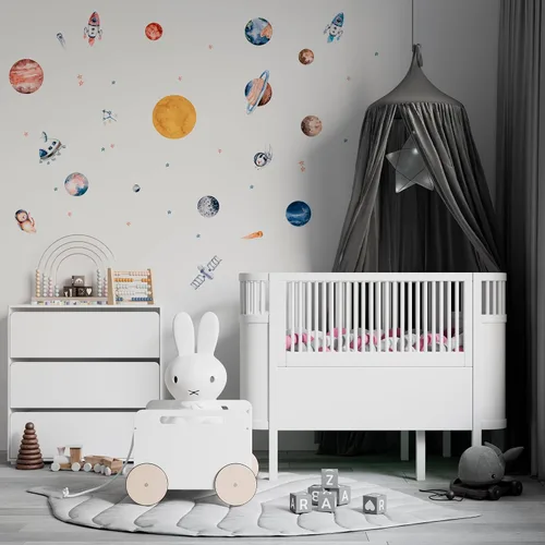 Vista 5 de Lipastick - Calcomanías de pared con temática de planetas y espacio para niños y niñas, calcomanías de vinilo para dormitorio de niños y niñas