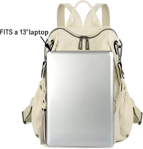 Vista 8 de UTO Mochila de cuero vegano para mujer, diseño de moda, convertible con borla, para viajes, con borla
