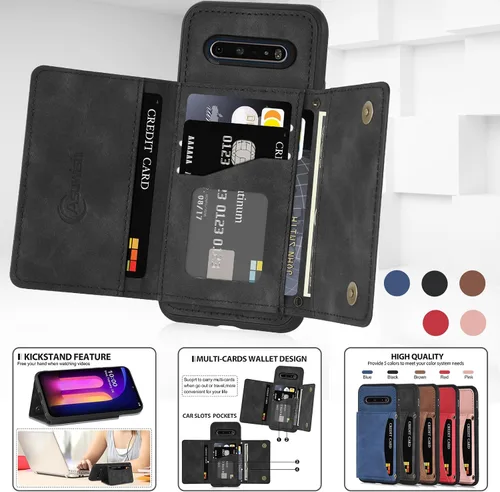 Vista 2 de Asuwish Funda de teléfono para LG V60 ThinQ V60ThinQ 5G G9 Thin Q Wallet Cover con protector de pantalla de vidrio templado y soporte de tarjeta