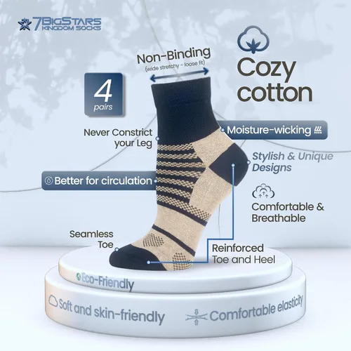 Vista 2 de 7BIGSTARS KINGDOM Women's Cotton Quarter Non-Binding Diabetic Fashion Socks-L-M-4 Pack-Multicolor