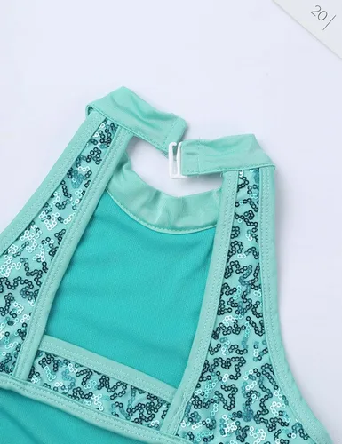Vista 6 de Maillot de ballet sin mangas con lentejuelas y cuello halter