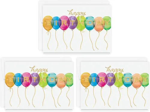 Vista 4 de The Gallery Collection, Paquete de 1 tarjeta, tarjeta de cumpleaños con sobre forrado de aluminio (globos prismáticos de cumpleaños)