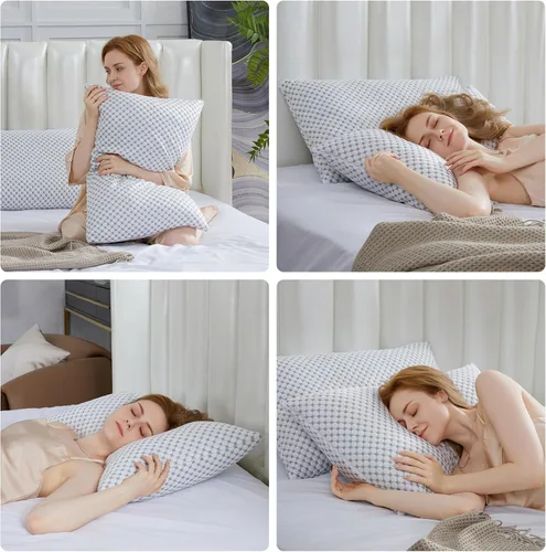 Vista 3 de SAPHREAS Almohadas de cama refrescantes estándar para dormir, almohadas de espuma viscoelástica triturada de hotel de lujo para personas que duermen