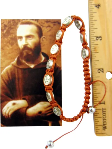 Vista 4 de San Padre Pío Medalla Devocional Ajustable Pulsera con Tarjeta de Oración Sagrada Regalo Set