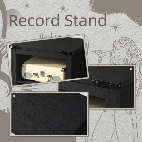 Vista 7 de Joaxswe - Soporte para tocadiscos con almacenamiento para discos de vinilo, mesa para tocadiscos color negro que sostiene hasta 160 álbumes