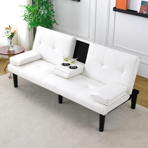 Vista 11 de The 67-Inch Black PVC Multi-Functional Sofa Bed with a Foldable and Cup Holder Design Makes It Extremely Convenient to Turn The Living Room Into a