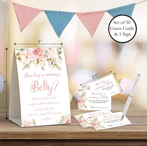 Vista 2 de Juego bohemio para baby shower, con texto en inglés "How Big Is Mommy's Belly Baby Show", decoraciones de baby shower, género neutro, mide